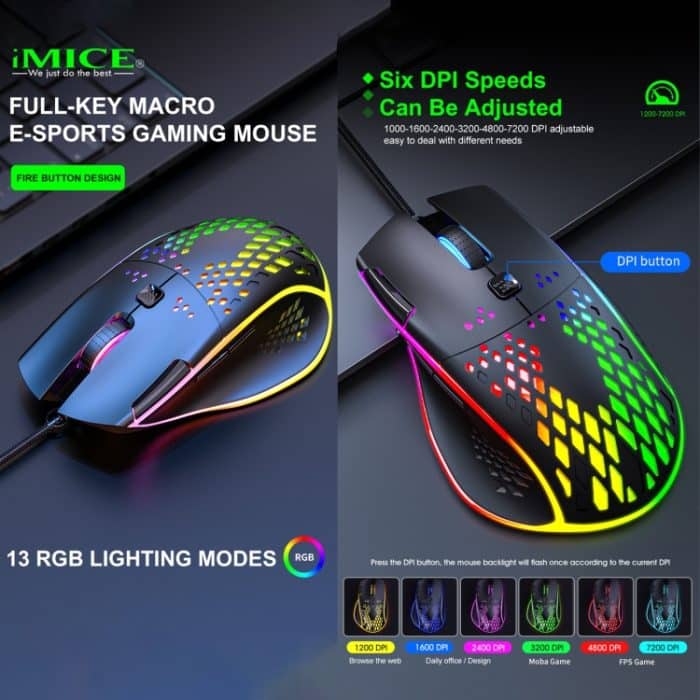 iMICE T97 Gaming-Maus, RGB-LED-Licht, USB, 7 Tasten, 7200 DPI, kabelgebundene Gaming-Maus – Bild 4