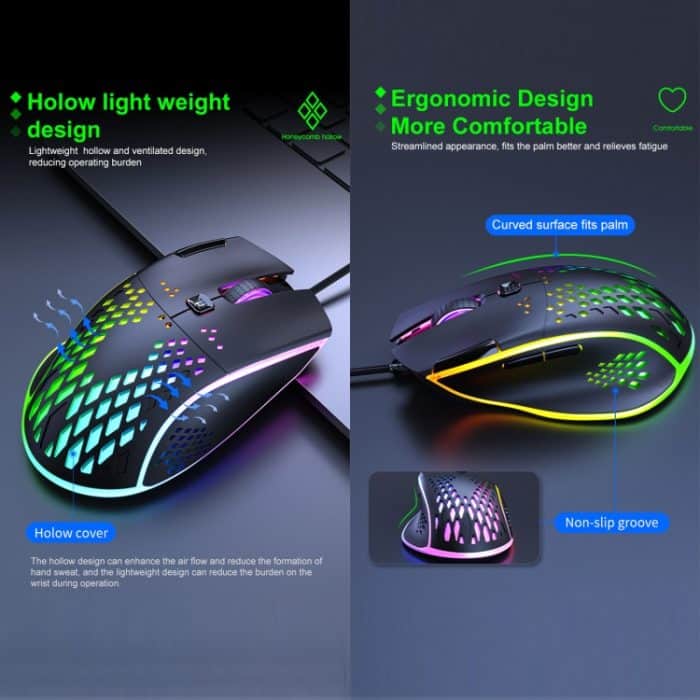 iMICE T97 Gaming-Maus, RGB-LED-Licht, USB, 7 Tasten, 7200 DPI, kabelgebundene Gaming-Maus – Bild 6
