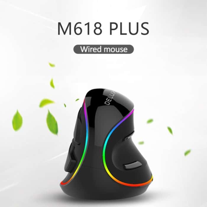 DELUX M618 Plus RGB Kabelgebundene optische Maus Ergonomische vertikale Maus 4000DPI – Bild 3