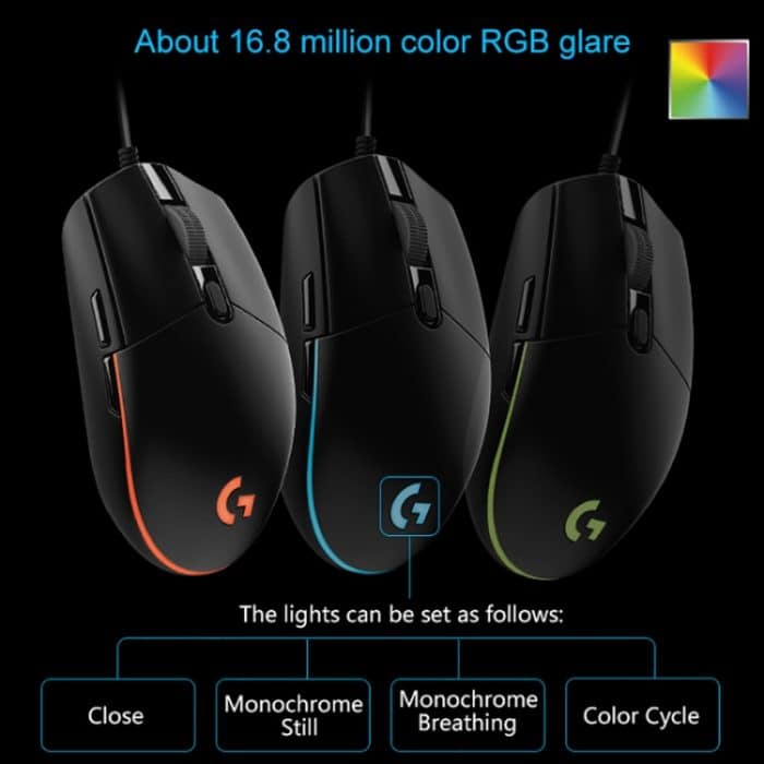 Logitech G102 6-Tasten RGB leuchtende 6000 DPI einstellbare kabelgebundene optische Gaming-Maus mit fünf Geschwindigkeiten, Länge: 2 m, G102, G102 (White) – Bild 9