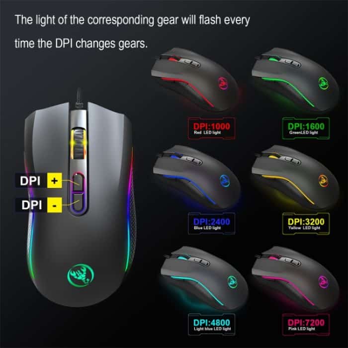 HXSJ A869 Typ C 7200 dpi 6-Modi Einstellbare 7-Tasten-RGB Light Wired Game Mouse – Bild 11