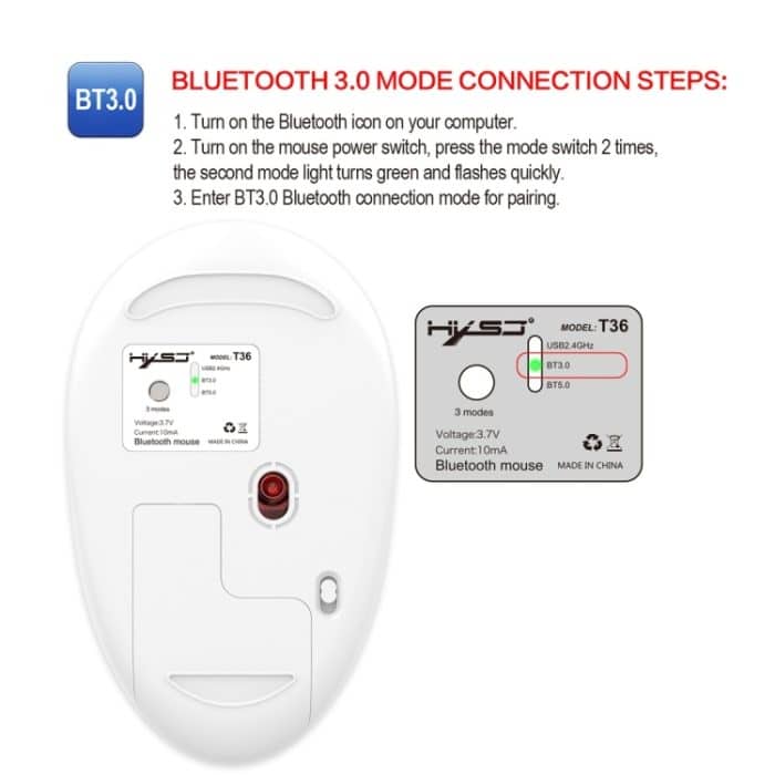 HXSJ T36 2.4G Bluetooth 5.0+3.0 Drahtlose Bluetooth-Maus mit drei Modi, leisem Design – Bild 11