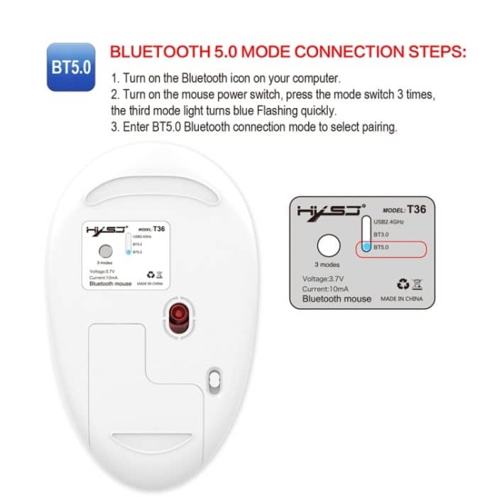 HXSJ T36 2.4G Bluetooth 5.0+3.0 Drahtlose Bluetooth-Maus mit drei Modi, leisem Design – Bild 10