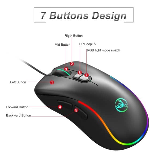 HXSJ J300 7 Tasten RGB-Beleuchtung Programmierbare Gaming-Maus (schwarz) – Bild 3