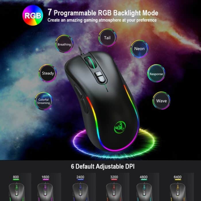 HXSJ J300 7 Tasten RGB-Beleuchtung Programmierbare Gaming-Maus (schwarz) – Bild 5