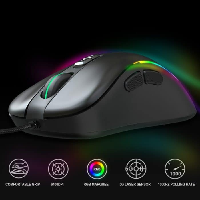 HXSJ J300 7 Tasten RGB-Beleuchtung Programmierbare Gaming-Maus (schwarz) – Bild 6