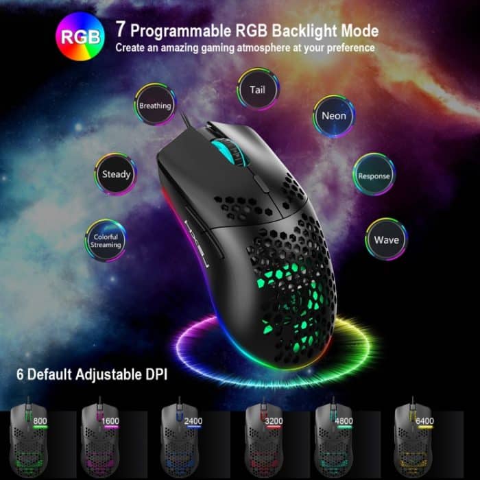 HXSJ J900 6-Tasten-RGB-Beleuchtung, programmierbare, kabelgebundene Gaming-Maus (weiß), J900(Black), J900(White) – Bild 8