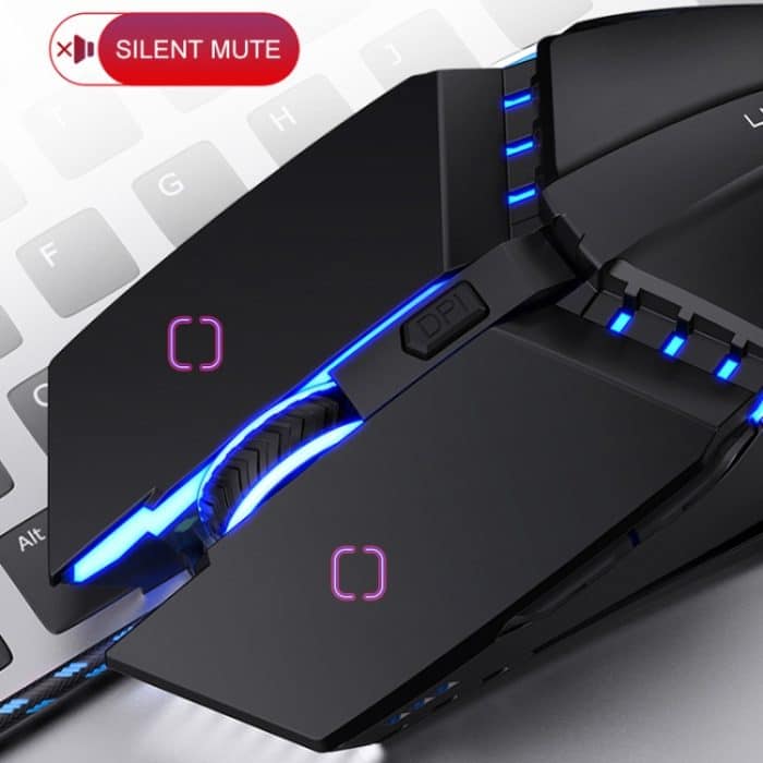 YINDIAO 6 Tasten Gaming Office USB Mute mechanische kabelgebundene Maus, Mute Mouse(Black) – Bild 3