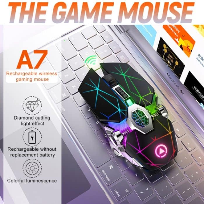YINDIAO A7 2,4 GHz 1600 DPI 3 Modi Einstellbare 7-Tasten Wiederaufladbare RGB Licht Drahtlose Silent Gaming Maus – Bild 11
