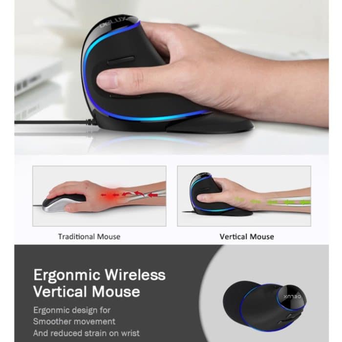 DELUX M618 Plus Wired Blue Version Optische Maus Ergonomische vertikale Maus 1600DPI – Bild 3