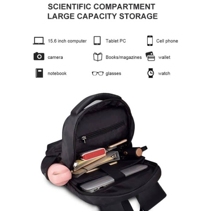 Wasserdichter Laptop-Rucksack aus Polyester für Laptops unter 15 Zoll, mit USB-Schnittstelle, Trolley-Gurt – Bild 4