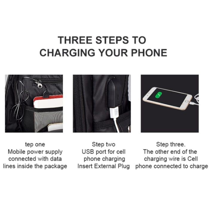 Wasserdichter Laptop-Rucksack aus Polyester für Laptops unter 15 Zoll, mit USB-Schnittstelle, Trolley-Gurt – Bild 6