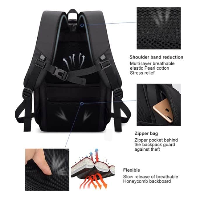 Wasserdichter Laptop-Rucksack aus Polyester für Laptops unter 15 Zoll, mit USB-Schnittstelle, Trolley-Gurt – Bild 7