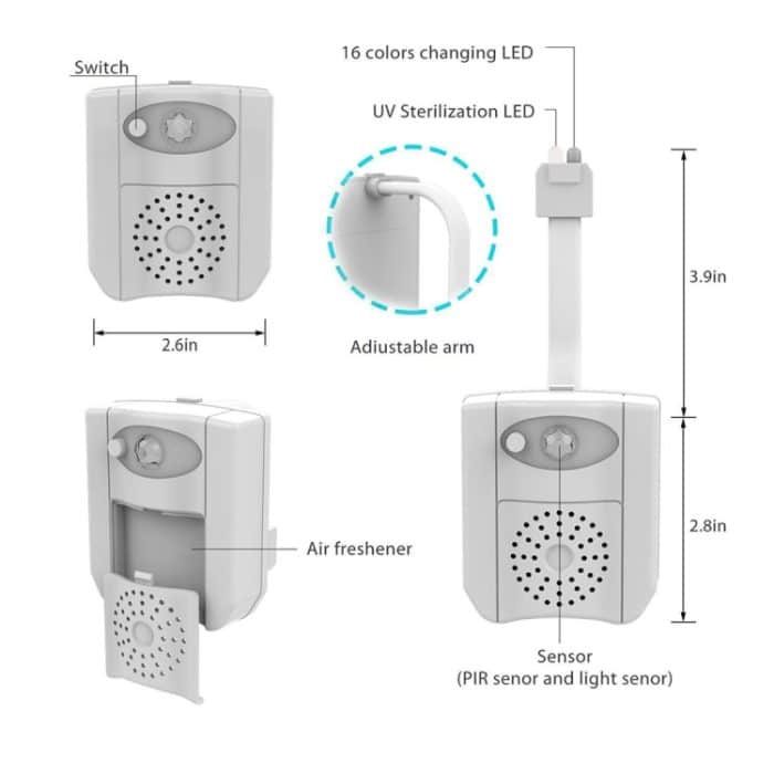 16-Farben-PIR-Bewegungssensor + Lichtsensor UV-Sterilisations-Aromatherapie-LED-Licht, Haupttoilette Badezimmer Sitz Nachtlicht, DC 5V – Bild 4