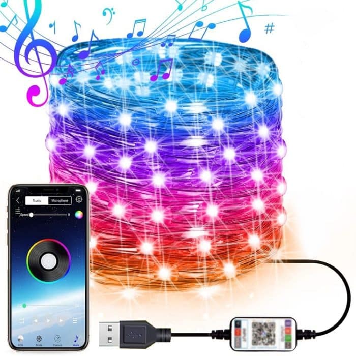 LED1396.jpg Weihnachtsdekoration RGB Kupfer Draht String Licht Bluetooth Mobile App Control, Länge: 10m 100 LEDs – Bild 1