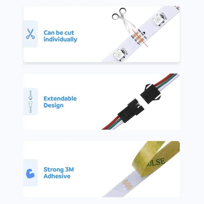 WS2812B 5050 SMD LED RGB Bare Board Lichtschlauch, 30 LED/m, DC 5V, Länge: 1m – Bild 5