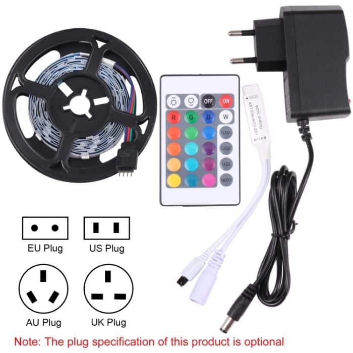 Bare Board 5050 SMD RGB LED-Lichtschlauch, 30 LED/m, Länge: 2 m, 12 V 2 A 100–240 V, mit 24-Tasten-Fernbedienung, 5050 SMD RGB LED,2m – Bild 3