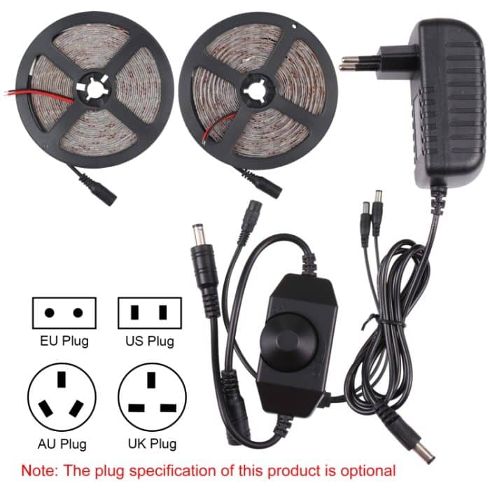 2 Stück Bare Board 2835 SMD dimmbare LED-Lichterkette mit weißem Licht/warmem Licht, 60 LED/m, Länge: 5 m, 12 V, 2 A, 100–240 V, 2835 SMD LED, 5m x 2 – Bild 3