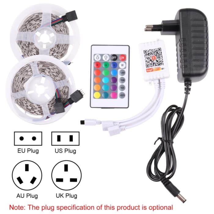 2 Stück Bare Board 5050 SMD RGB LED-Lichtschlauch, 30 LED/m, Länge: 5 m, 12 V 2 A 100–240 V, mit 24-Tasten-Doodle-Controller, 5050 SMD RGB LED, 5m x 2 – Bild 3