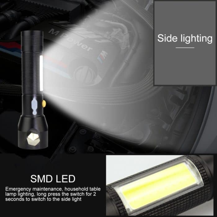 10W 450 Lumen IPX4 Wasserdichte wiederaufladbare LED-Taschenlampe mit Sicherheitshammer und 3-Modi – Bild 9