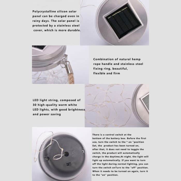 Solarenergie-Glasflaschen-Pendelleuchte, IP55, wasserdicht, für den Außenbereich, Gartendekoration, Warm White Light – Bild 3