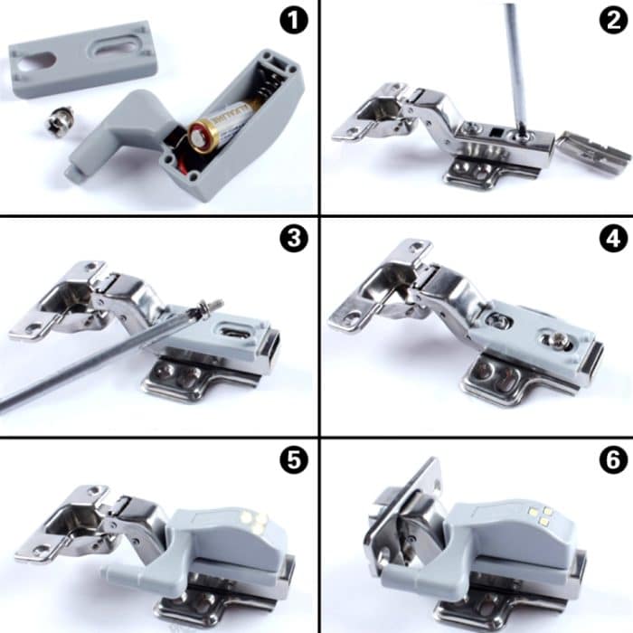 10 Stück 0,3 W Universal Innenscharnier LED Sensorlampe Schrank 3 LEDs Nachtlicht Auto ON/OFF Glühbirne, 10 PCS White Light, 10 PCS Warm White – Bild 6