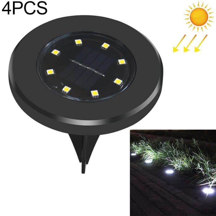 LED9626WL.jpg 4 Stück 8 LEDs, IP65, wasserdicht, solarbetrieben, vergrabene Lampe, Garten, Villa, Garten, Rasen, dekorativer Strahler – Bild 1