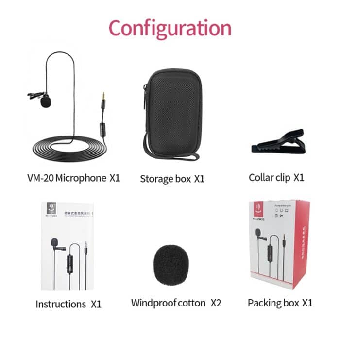 YICHUANG YC-VM20 3,5-mm-Anschluss Videoaufnahme Omnidirektionales Lavaliermikrofon, Kabellänge: 6 m – Bild 3