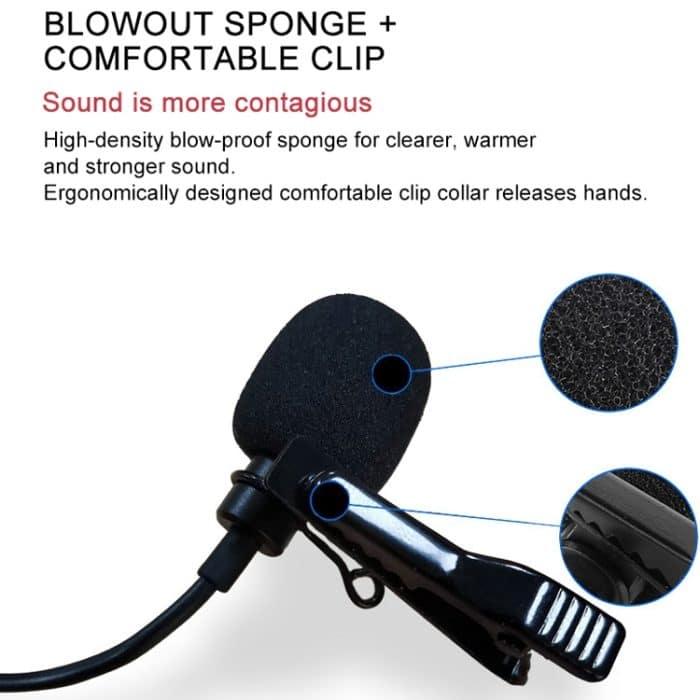 YICHUANG YC-VM20 3,5-mm-Anschluss Videoaufnahme Omnidirektionales Lavaliermikrofon, Kabellänge: 6 m – Bild 8