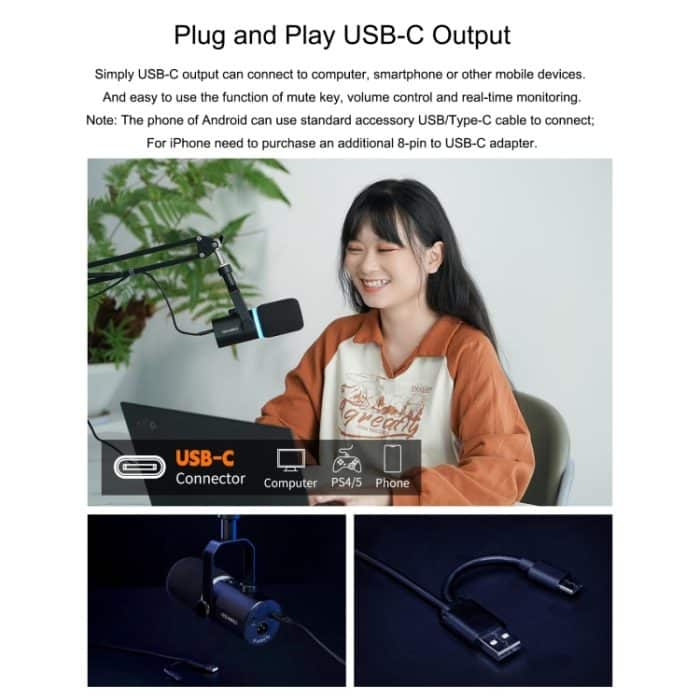 FEELWORLD PM1-XS Dynamisches XLR/USB-Mikrofon für Podcasting, Aufnahme, Gaming, Live-Streaming, PM1-XS – Bild 9