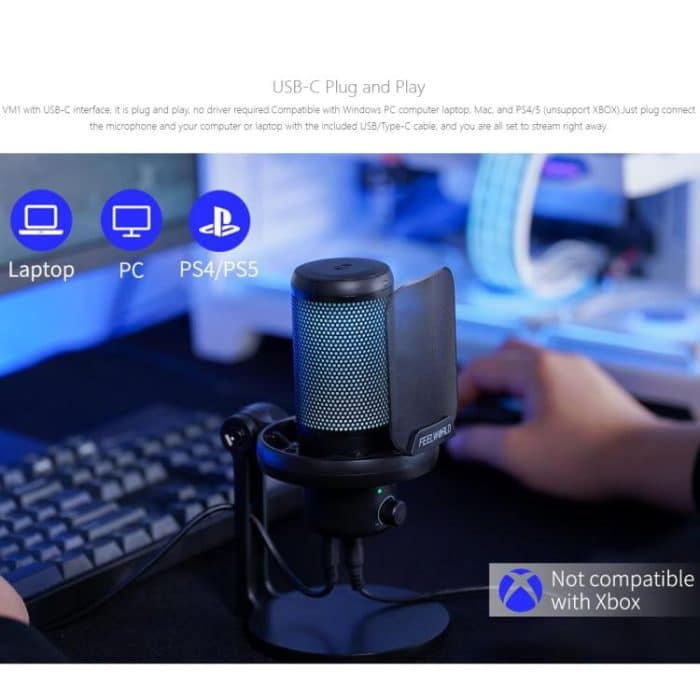 FEELWORLD VM1 USB-Kondensator-Gaming-Mikrofon für Streaming, Geräuschunterdrückung, Stummschaltung, RGB-Licht, Desktop-Ständer, VM1-XS – Bild 13
