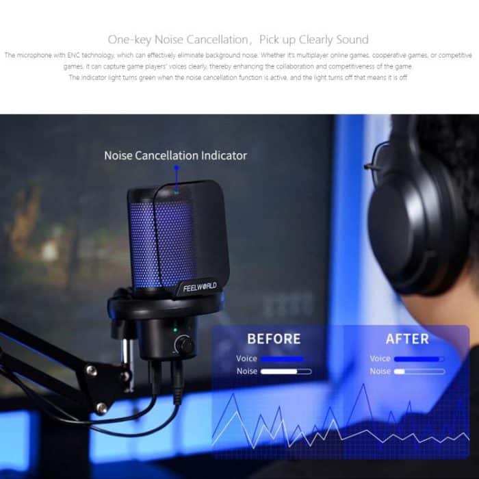 FEELWORLD VM1 USB-Kondensator-Gaming-Mikrofon für Streaming, Geräuschunterdrückung, Stummschaltung, RGB-Licht, Galgenarmständer, VM1-AS – Bild 6