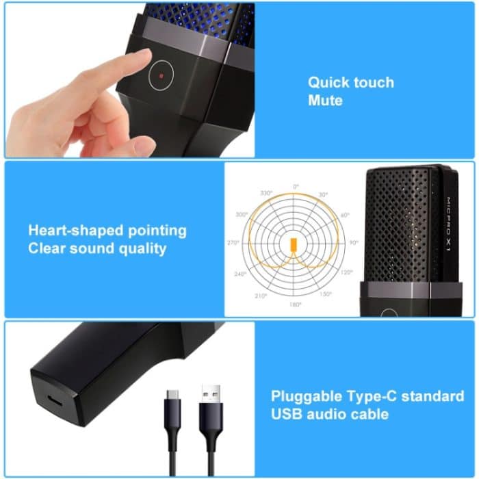 Yanmai X1 4 in 1 faltbarer Anheben professioneller Desktop Live-Broadcast-Cardioid-Zeigen der Kondensatoraufzeichnung Mikrofonset mit Blowout Net & stoßfestem Mount & 1.8m USB-C / Typ-C-Kabel – Bild 4