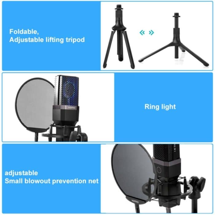 Yanmai X1 4 in 1 faltbarer Anheben professioneller Desktop Live-Broadcast-Cardioid-Zeigen der Kondensatoraufzeichnung Mikrofonset mit Blowout Net & stoßfestem Mount & 1.8m USB-C / Typ-C-Kabel – Bild 5