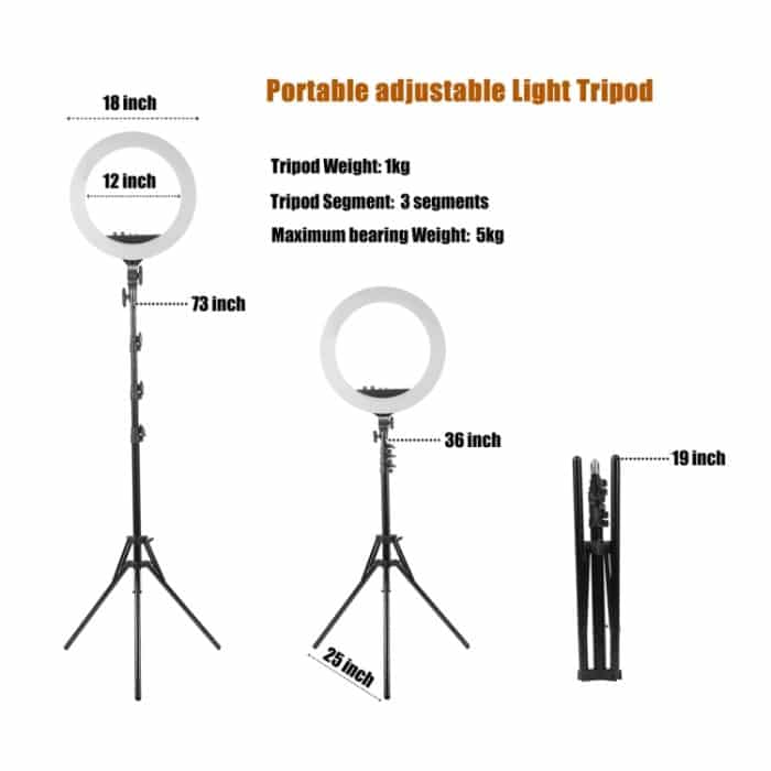 MANTOO RL-18 II 100-240V 55W 18 Zoll Zweifarbiges dimmbares Ringfülllicht mit Stativ – Bild 6