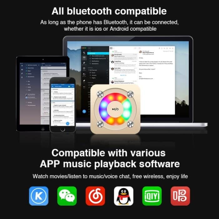 A9 Tragbarer Bluetooth-Stereolautsprecher mit integriertem Mikrofon und Licht, unterstützt Freisprechanrufe, TF-Karte und AUX-Eingang, Bluetooth-Entfernung: 10 m, with Light(Gold), with Light(Black), with Light(Rose Gold) – Bild 6