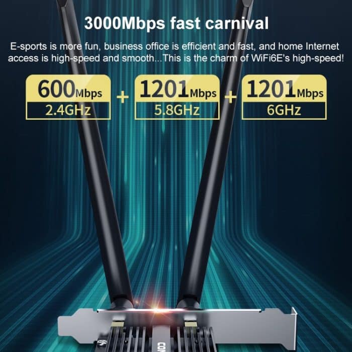Comfast CF-AX181 PRO 3000MBPS TRI-Band + Bluetooth 5.2 Wireless Wifi6E PCI-E-Netzwerkkarte mit Kühlkörper – Bild 7