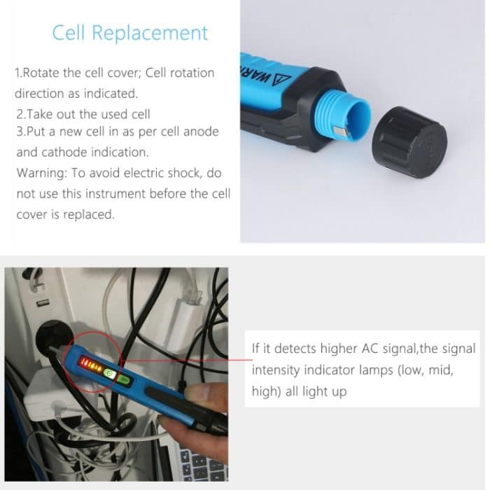 BSIDE AVD05 Berührungslose Wechselspannungsdetektoren 12 ~ 1000 V Induktionselektrosondenstift ACV-Elektrotester Haushaltswerkzeug mit LED-Licht – Bild 7