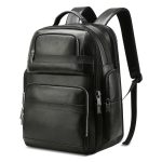 Bopai 851-019811 Diebstahlsicherer, wasserdichter Leder-Rucksack für Laptops und Tablets mit großem Fassungsvermögen für 15,6 Zoll und darunter, mit USB-Ladeanschluss, 851-019811