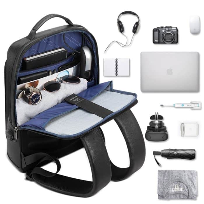 Bopai 851-036611 Atmungsaktiver Herren-Business-Rucksack aus genarbtem Leder mit großem Fassungsvermögen, Größe: 30 x 12 x 43 cm, 851-036611 – Bild 5