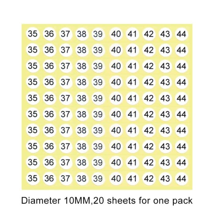 20 PCS runde Form Nummer Aufkleber Schuhgröße Etikett, Nummer 35-44 – Bild 2