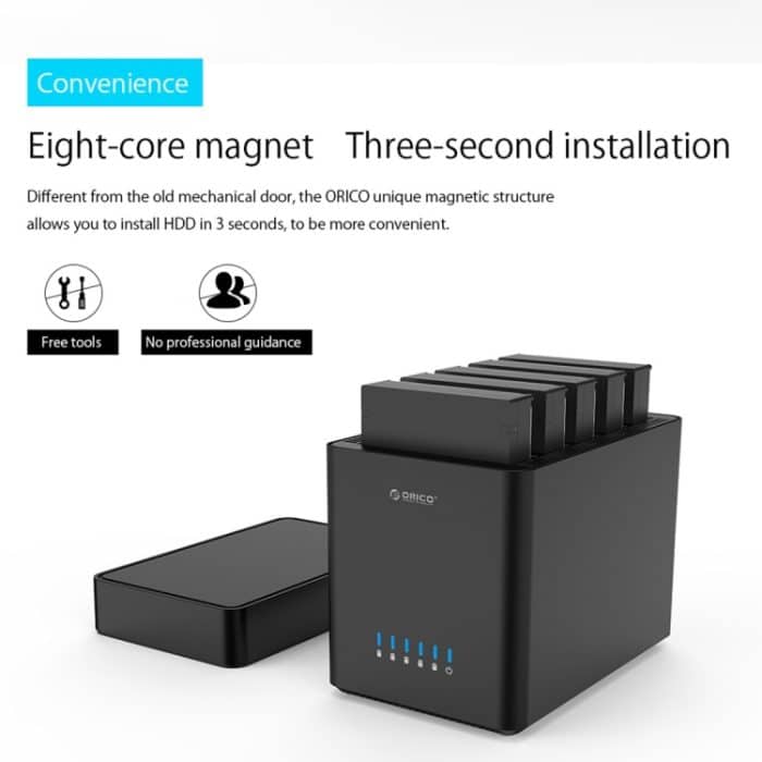 ORICO DS500U3 3,5-Zoll-USB 3.0-Festplattengehäuse mit 5 Feldern und blauer LED-Anzeige – Bild 4