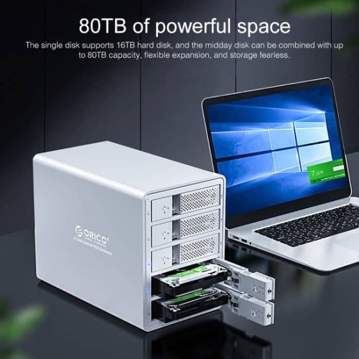 ORICO 9558U3 5-Bay USB 3.0 Typ-B Aluminium 3,5 Zoll SSD / SATA HDD-Gehäuse Speicher-Festplattenbox für Laptop-Computer-Desktop-PC, SSD / SATA (Black), SSD / SATA (Silver) – Bild 11