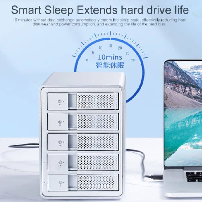 ORICO 9558U3 5-Bay USB 3.0 Typ-B Aluminium 3,5 Zoll SSD / SATA HDD-Gehäuse Speicher-Festplattenbox für Laptop-Computer-Desktop-PC, SSD / SATA (Black), SSD / SATA (Silver) – Bild 7