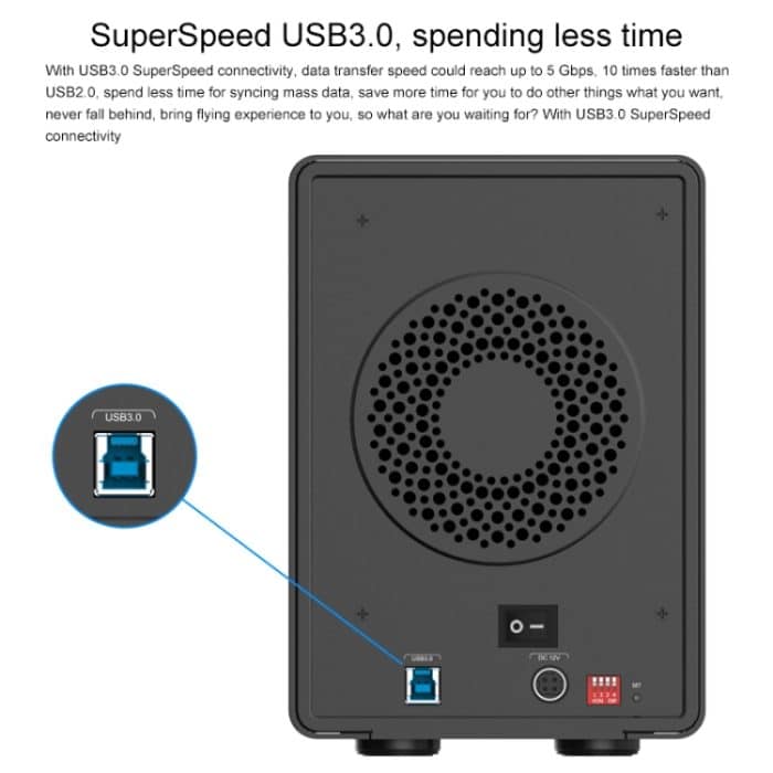 ORICO 9558RU3 5-Bay USB 3.0 Typ-B Aluminium 3,5 Zoll SATA HDD-Gehäuse Speicher-Festplattenbox, unterstützt RAID 0/5-Modus, SATA (RAID 0 / 5 Mode) Black, SATA (RAID 0 / 5 Mode) Silver – Bild 5