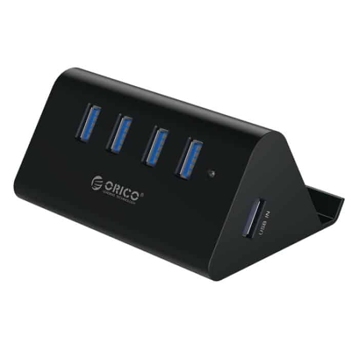 PC1143.jpg ORICO SHC-U3 ABS Material Desktop 4 Anschlüsse USB 3.0 HUB mit Telefon- / Tablet-Halter und 1 m USB-Kabel und LED-Anzeige – Bild 1