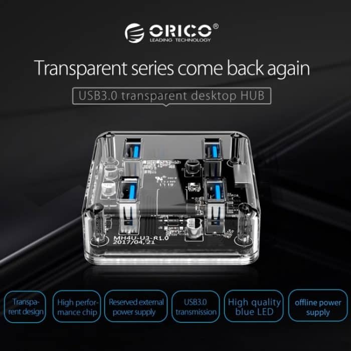 ORICO MH4U-100 USB 3.0 Transparenter Desktop-Hub mit 100 cm Micro-USB-Kabel – Bild 6