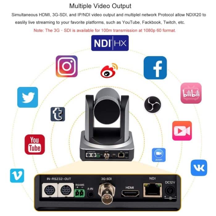 Feelworld NDI20X Simultane 20x Optical Zoom Live Streaming PTZ -Kamera, EU und US -Stecker – Bild 5