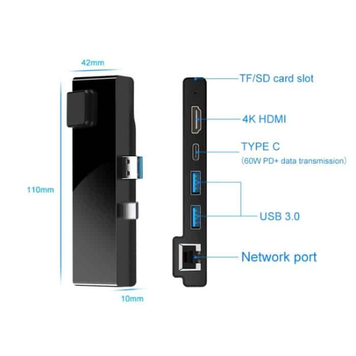 Rocketek SH869 100M RJ45 + HDMI + USB 3.0 x 2 + Typ-C x 2 HUB-Adapter – Bild 2