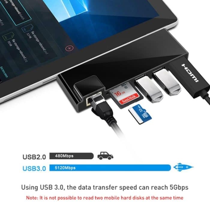 Rocketek SH768 6 in 1 RJ45 / USB 3.0 / HDMI / SD / TF HUB Adapter für Surface Pro 4 – Bild 5